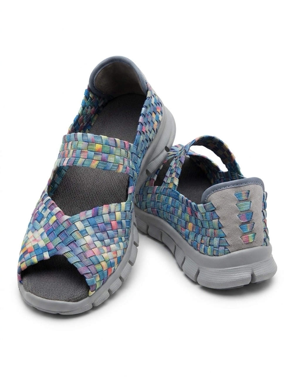 Multicolor Woven Elastic Slingback Sandals